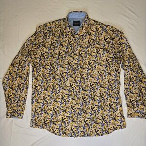 Azaro Uomo Mens 2X Italian Style Long Sleeve Dress Shirt Yellow Blue Button Up